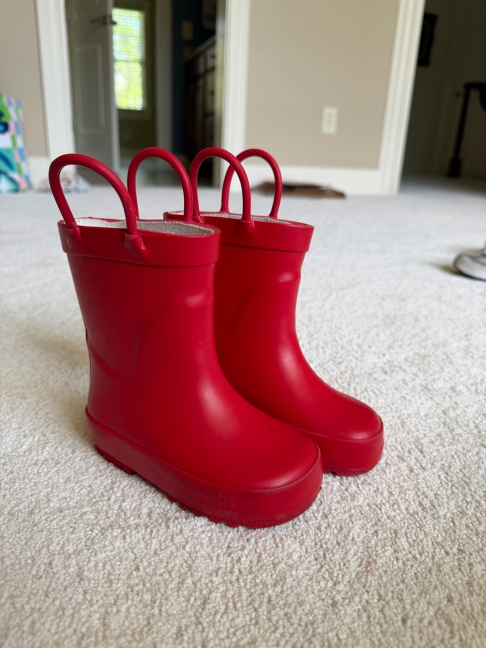 Kids Red Rain Boots with Pull Handles